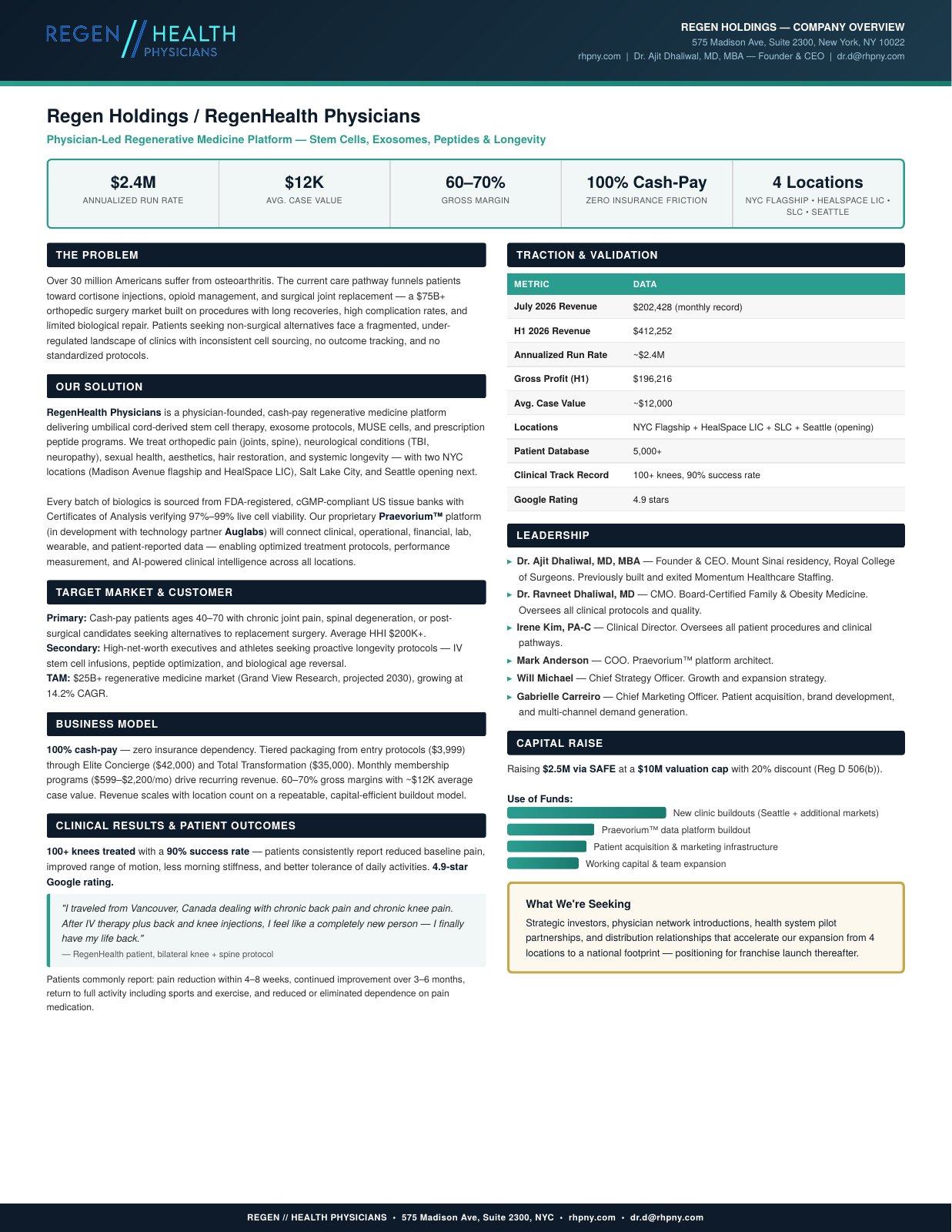 RegenHealth venture brief