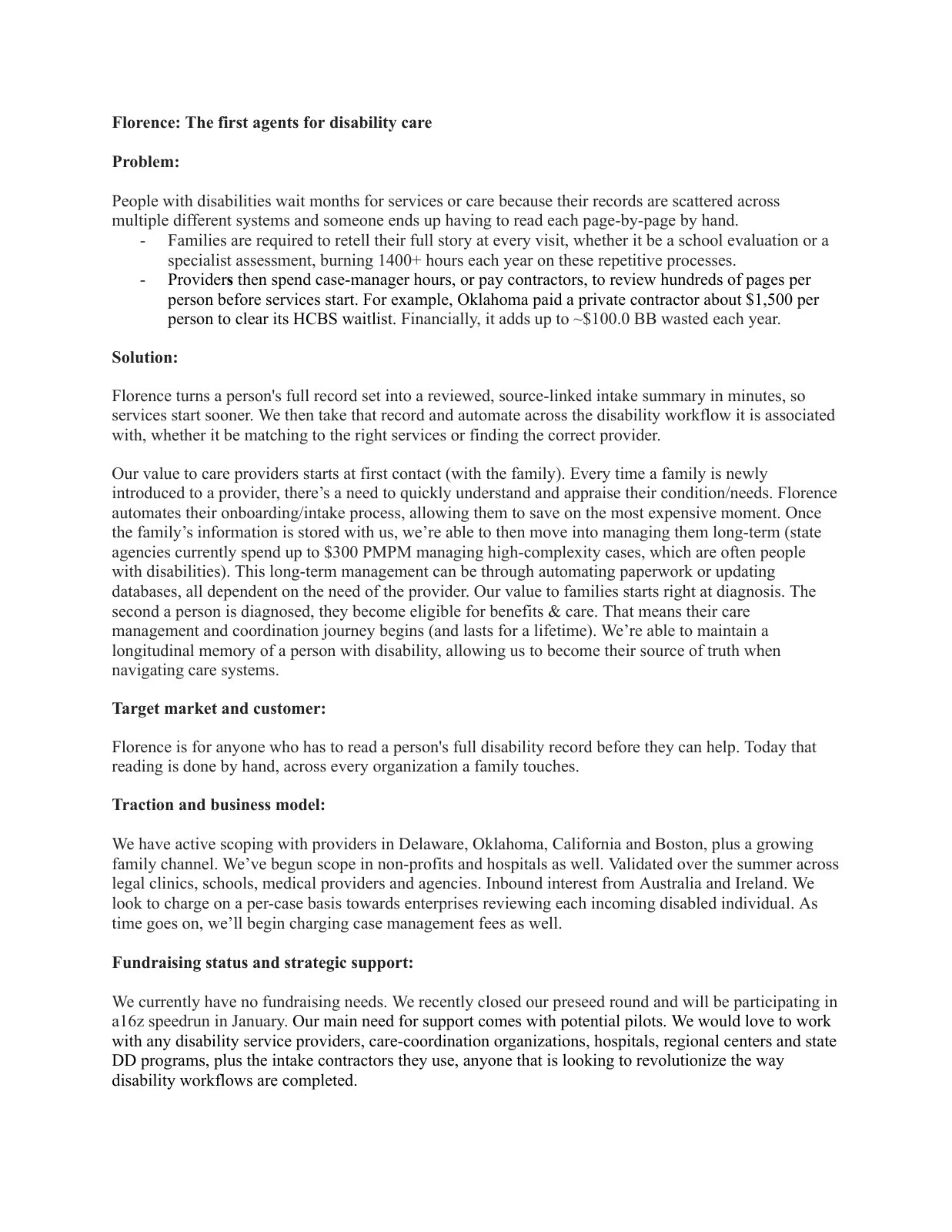 Florence venture brief