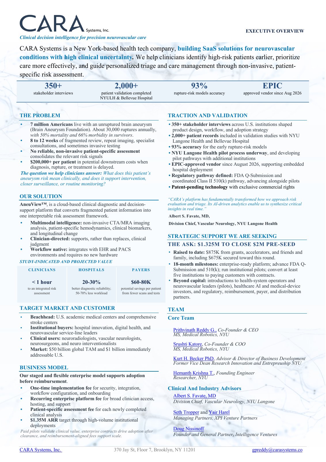 CARA Systems venture brief